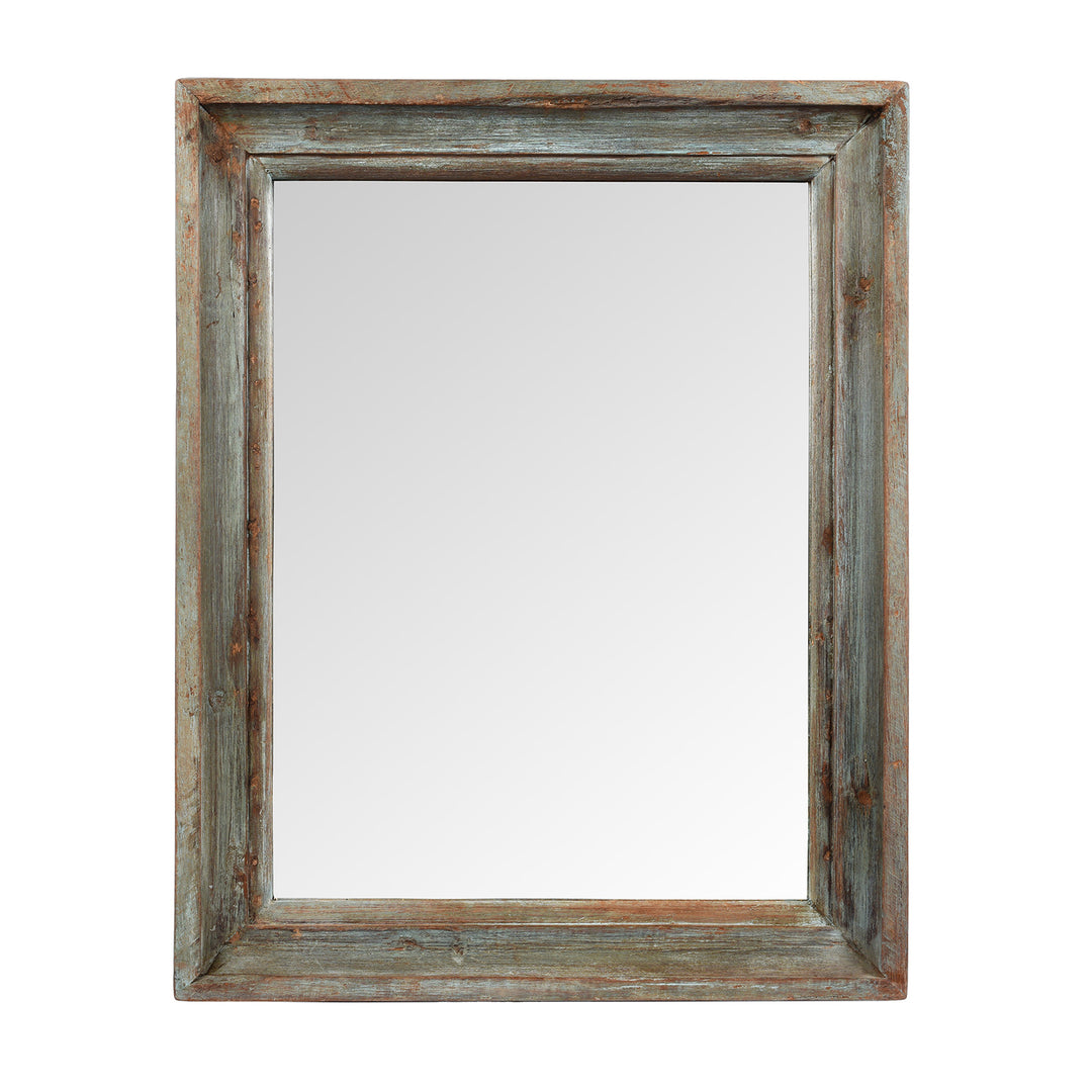 Blue Painted Mirror Made From Old Architectural Teak | Indigo Antiques