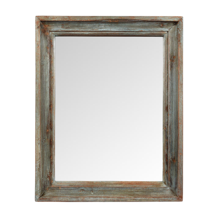 Blue Painted Mirror Made From Old Architectural Teak | Indigo Antiques