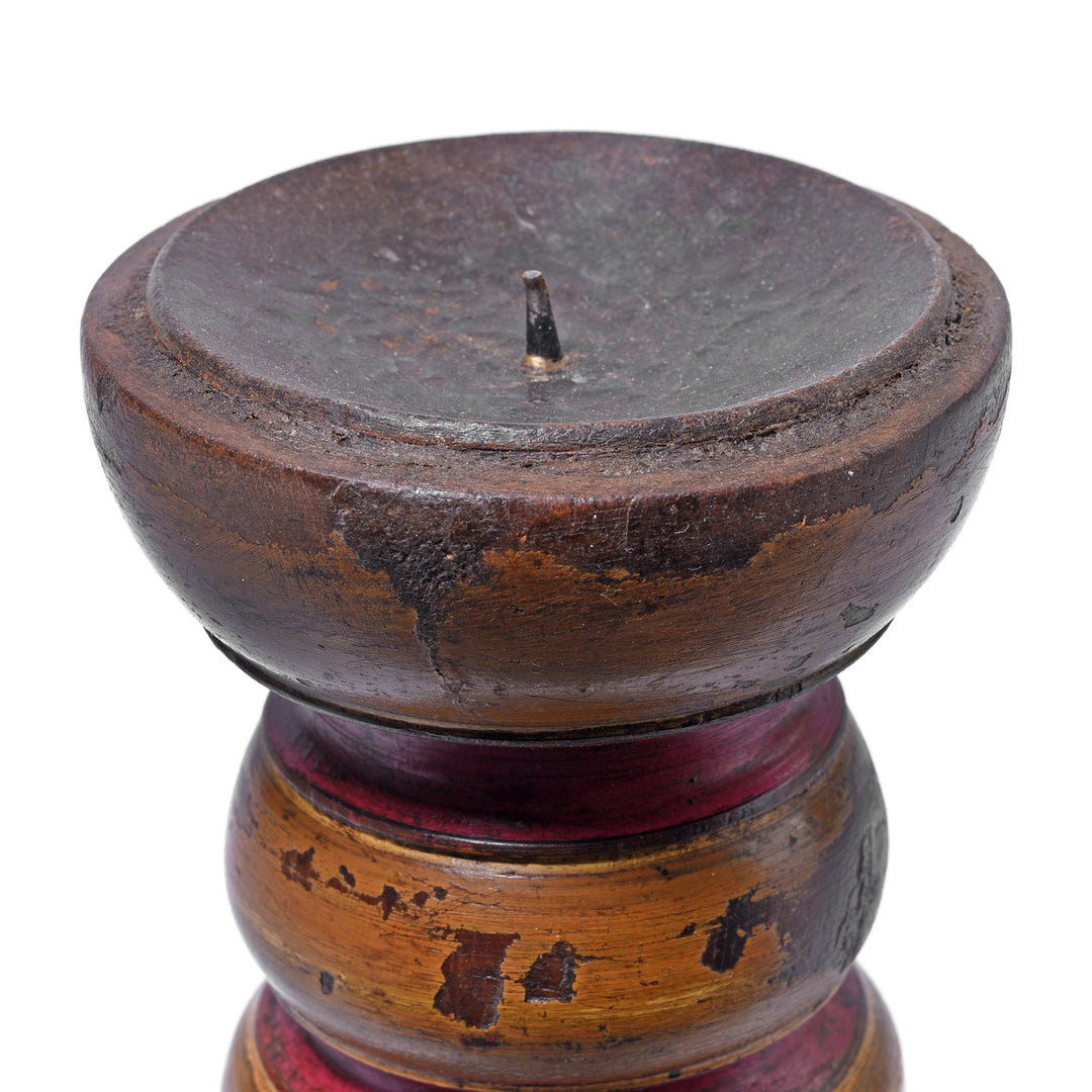Top View Of Lacquered Candle Stick From Rajasthan | Indigo Antiques