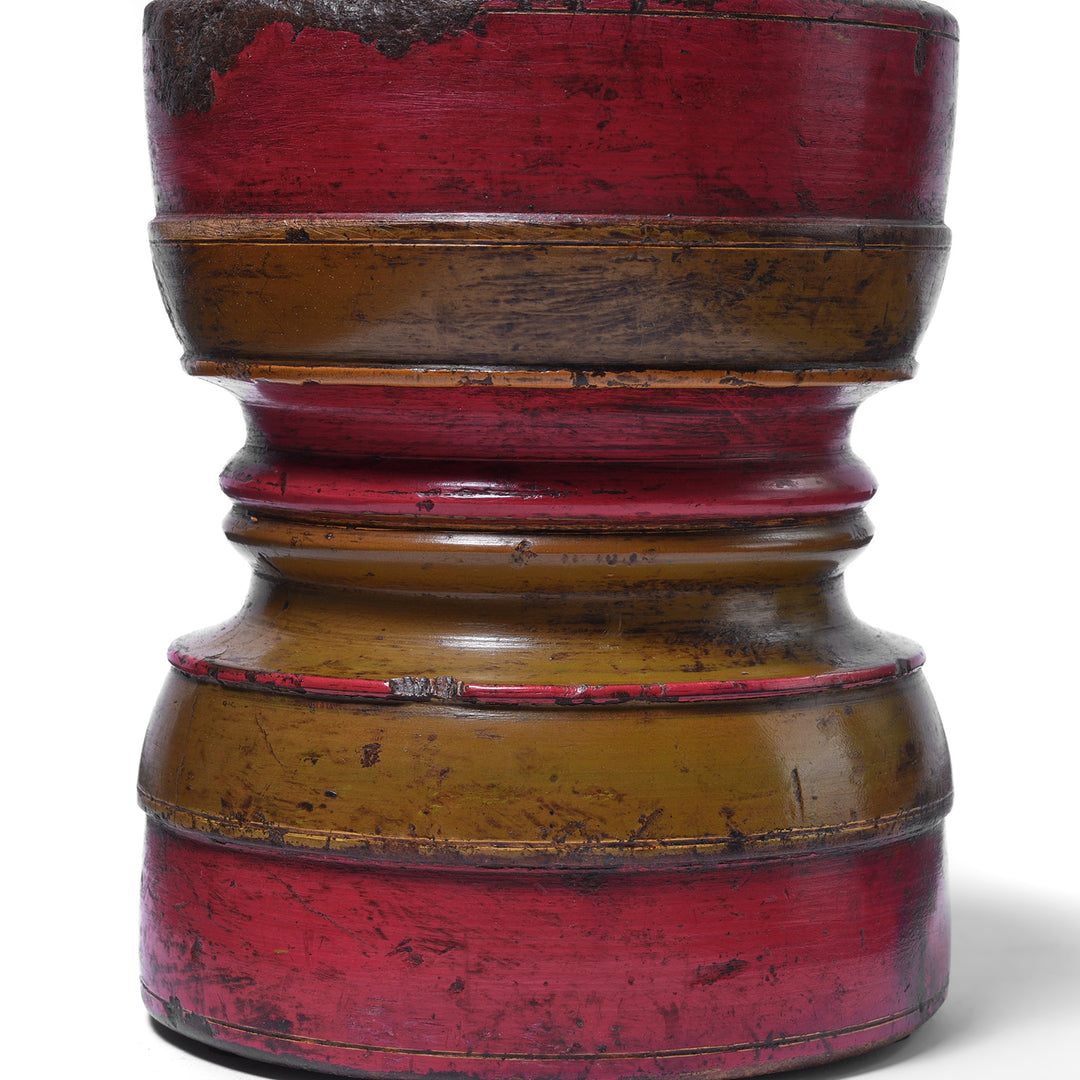 Close Up Of Lacquered Candle Stick From Rajasthan | Indigo Antiques