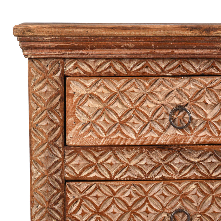 Corner Detail From 4 Drawer Bedside Cabinet Made From Reclaimed Teak | Indigo Antiques
