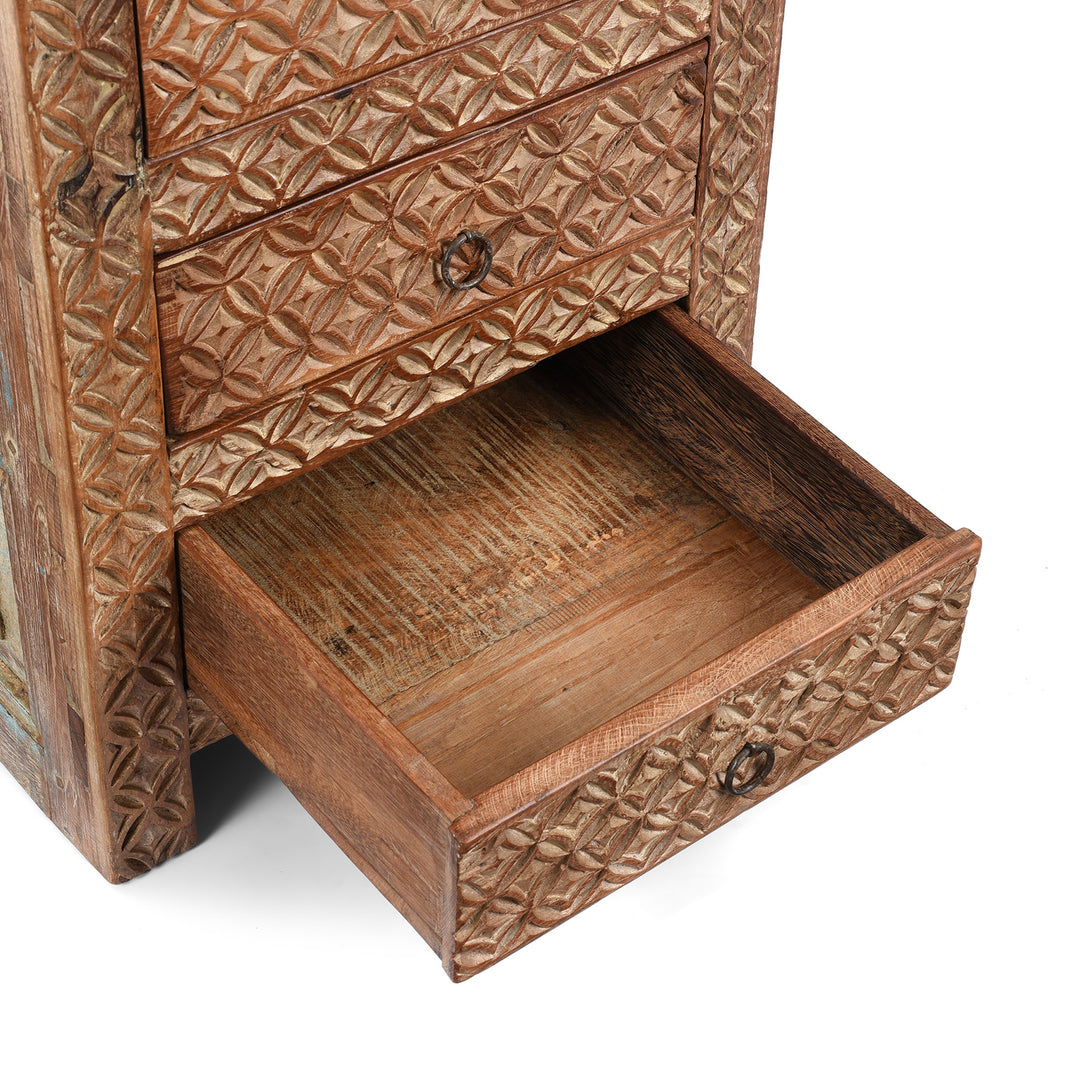 Drawer Detail From 4 Drawer Bedside Cabinet Made From Reclaimed Teak | Indigo Antiques