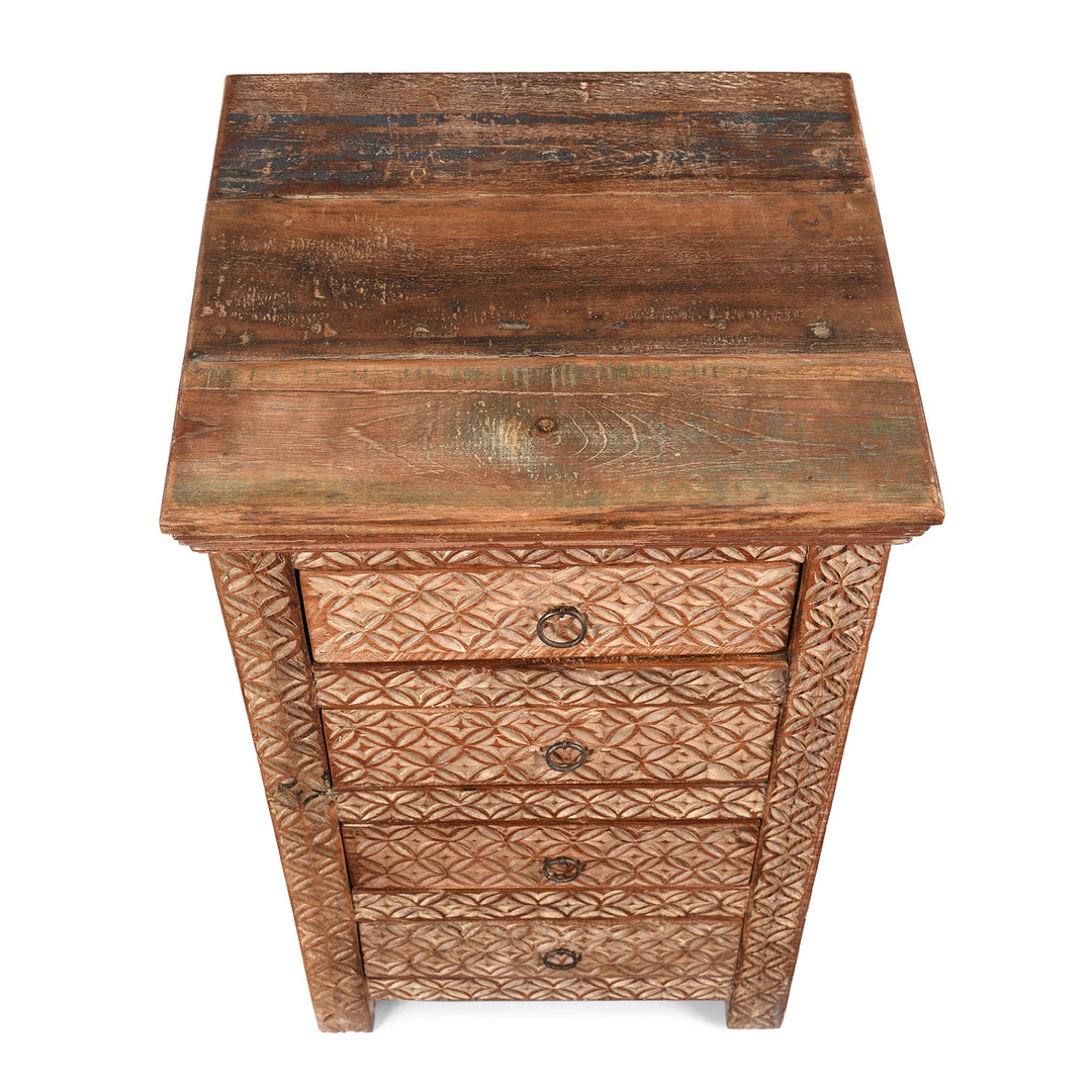 Top Down View Of 4 Drawer Bedside Cabinet Made From Reclaimed Teak | Indigo Antiques