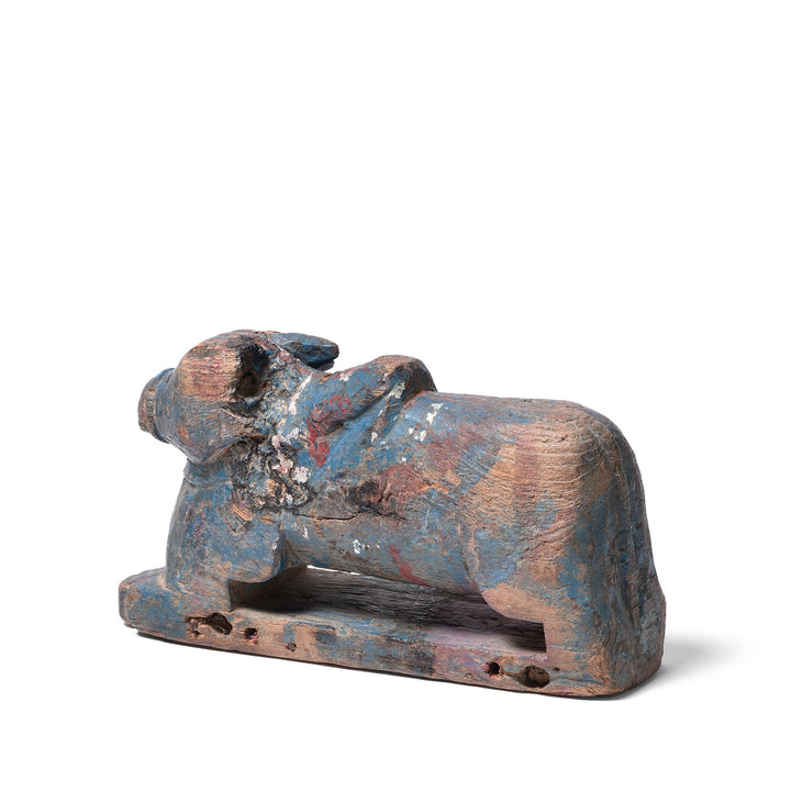 Angled View Of Painted Teak Nandi Bull Toy From Rajasthan | Indigo Antiques