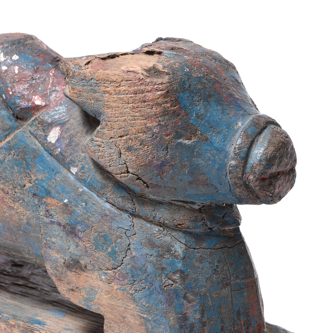 Face Detail From Painted Teak Nandi Bull Toy From Rajasthan | Indigo Antiques