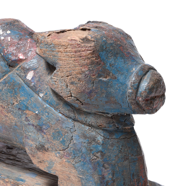 Face Detail From Painted Teak Nandi Bull Toy From Rajasthan | Indigo Antiques
