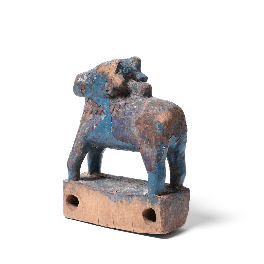 Rear View Of Antique Painted Indian Teak Nandi Bull Toy From Rajasthan | INDIGO ANTIQUES