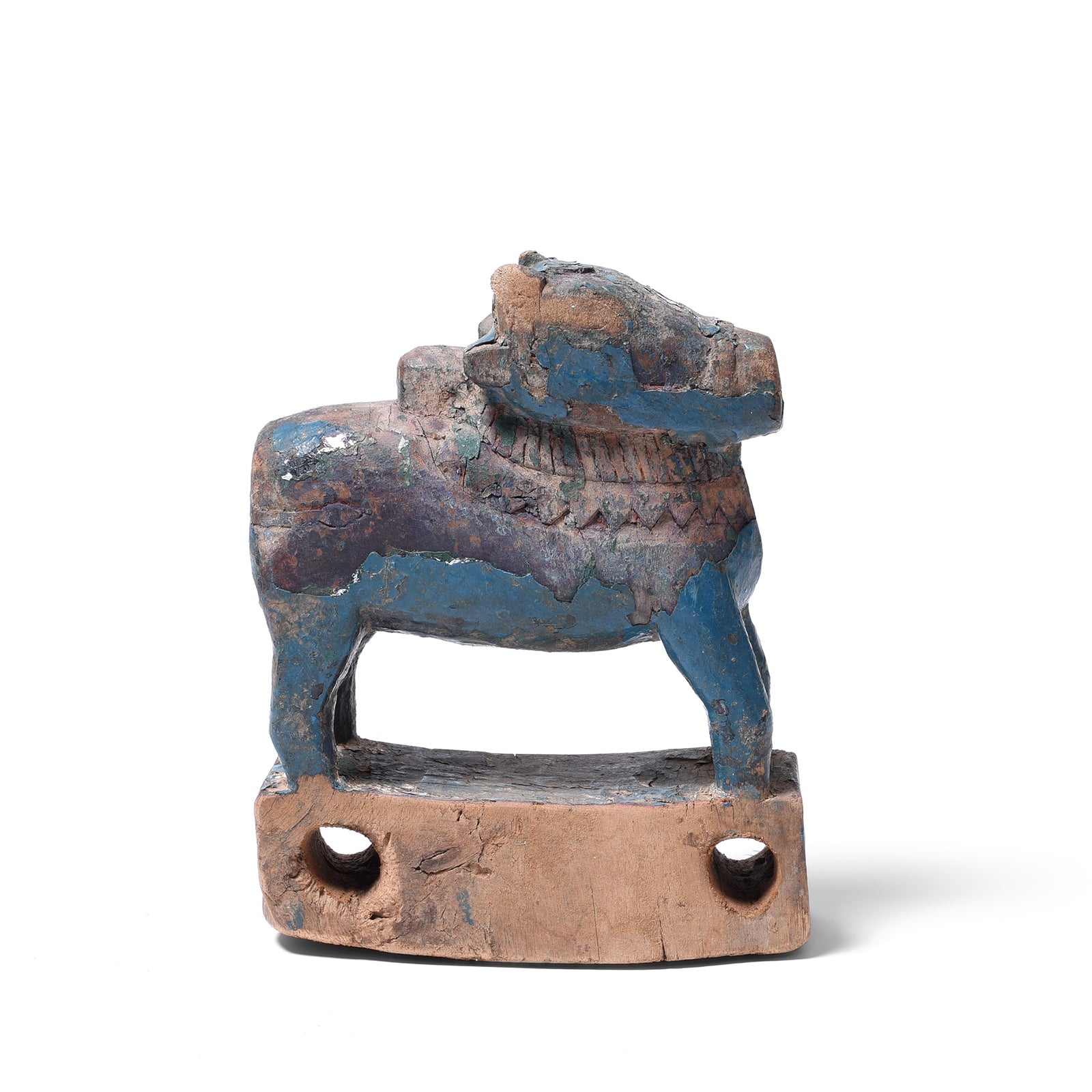 Antique Painted Indian Teak Nandi Bull Toy From Rajasthan | INDIGO ANTIQUES