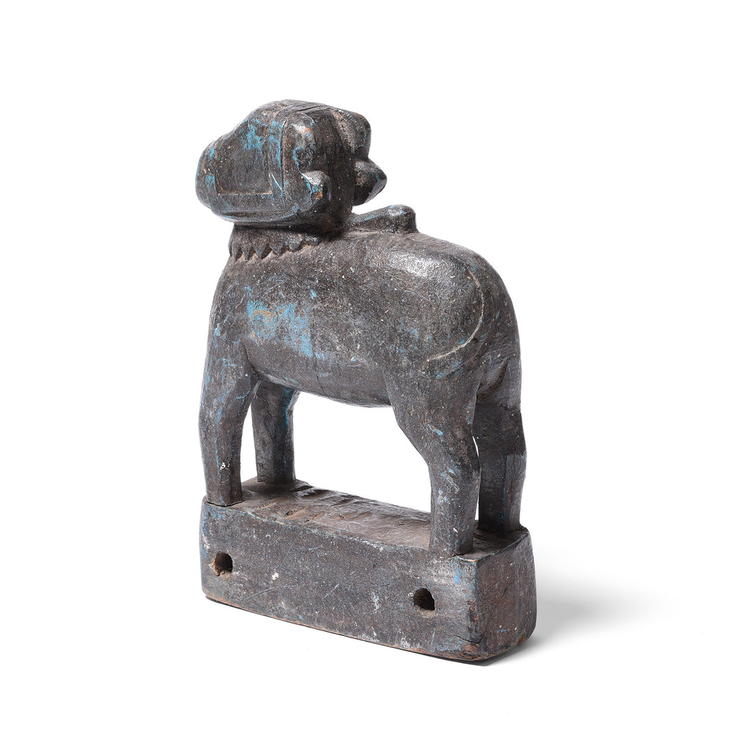 Rear View Antique Painted Indian Wooden Nandi Bull Toy  | INDIGO ANTIQUES