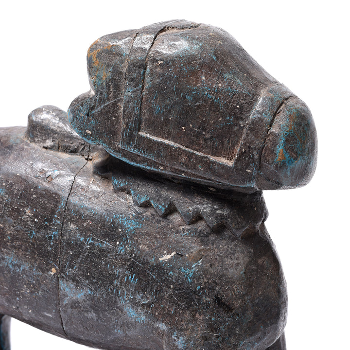 Face Detail From Antique Painted Indian Wooden Nandi Bull Toy  | INDIGO ANTIQUES