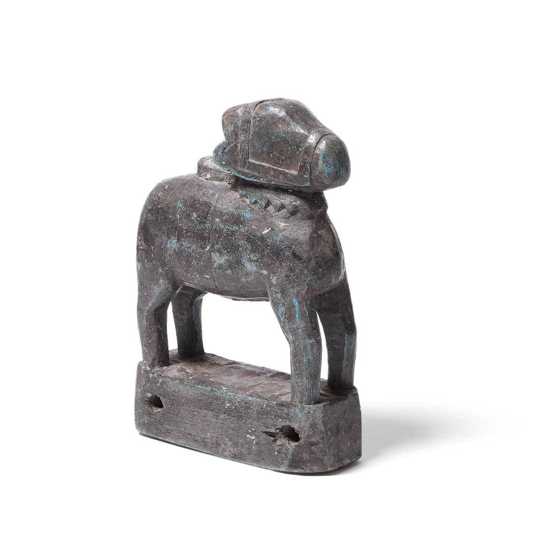 Angled View Of Antique Painted Indian Wooden Nandi Bull Toy  | INDIGO ANTIQUES