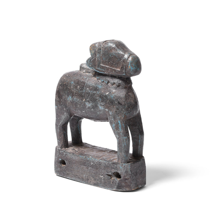 Angled View Of Antique Painted Indian Wooden Nandi Bull Toy  | INDIGO ANTIQUES
