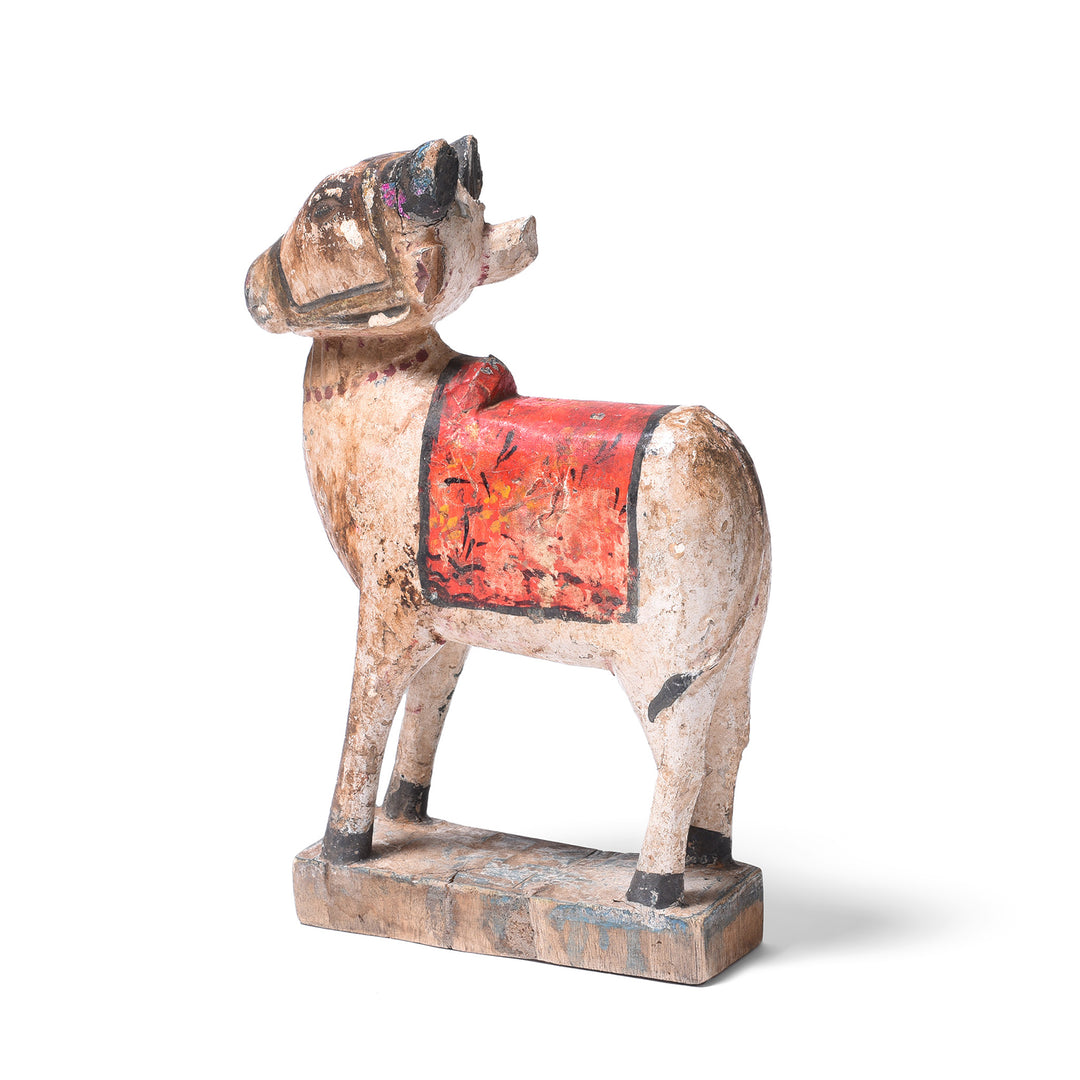 Rear View Of Painted Teak Nandi Bull Toy From Rajasthan | INDIGO ANTIQUES