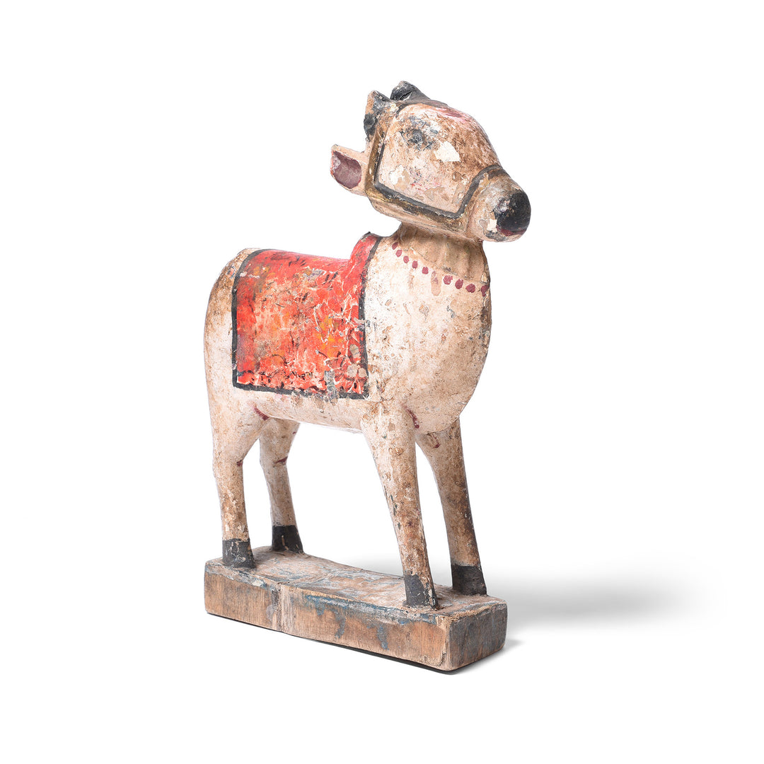 Painted Teak Nandi Bull Toy From Rajasthan | INDIGO ANTIQUES
