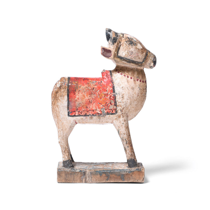 Painted Teak Nandi Bull Toy From Rajasthan | INDIGO ANTIQUES