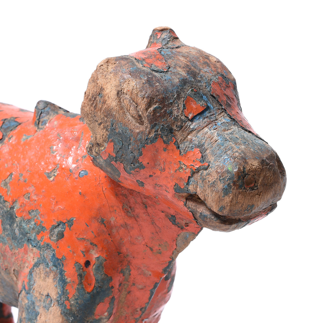 Face Detail From Painted Teak Nandi Bull Toy From Rajasthan | INDIGO ANTIQUES