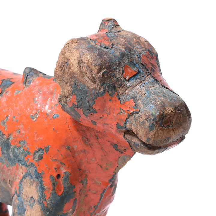 Face Detail From Painted Teak Nandi Bull Toy From Rajasthan | INDIGO ANTIQUES