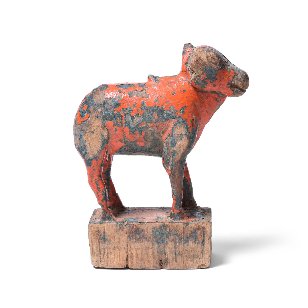 Painted Teak Nandi Bull Toy From Rajasthan | INDIGO ANTIQUES