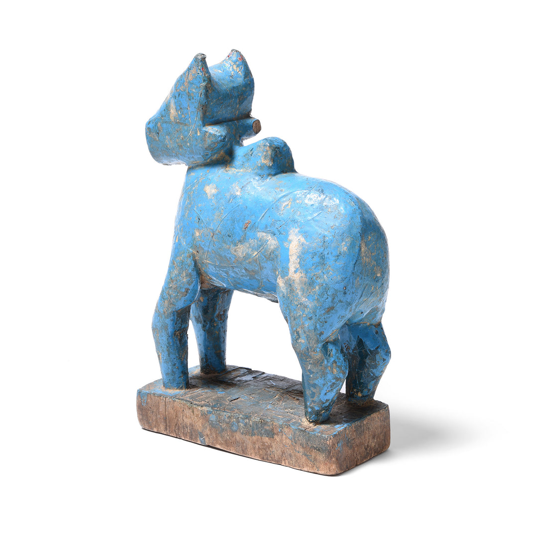 Rear Angle Of Antique Painted Indian Wooden Nandi Bull Toy | Indigo Antiques