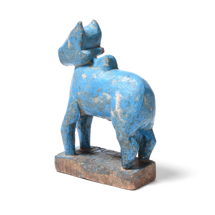 Rear Angle Of Antique Painted Indian Wooden Nandi Bull Toy | Indigo Antiques