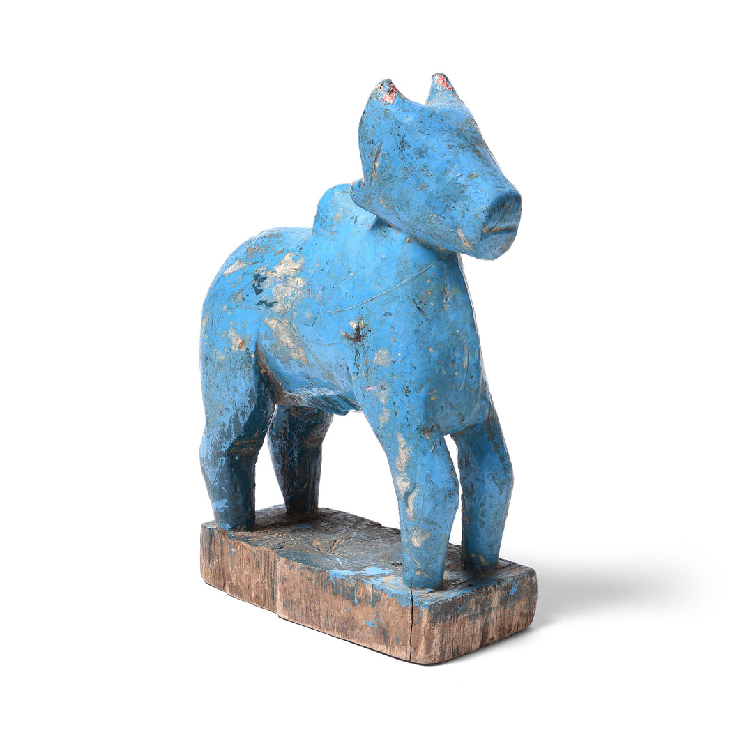 Front Angle Of Antique Painted Indian Wooden Nandi Bull Toy | Indigo Antiques