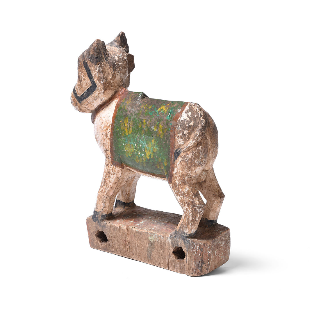 Rear View Of Painted Teak Nandi Bull Toy From Rajasthan | INDIGO ANTIQUES