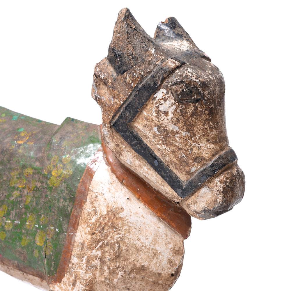 Face Detail From Painted Teak Nandi Bull Toy From Rajasthan | INDIGO ANTIQUES