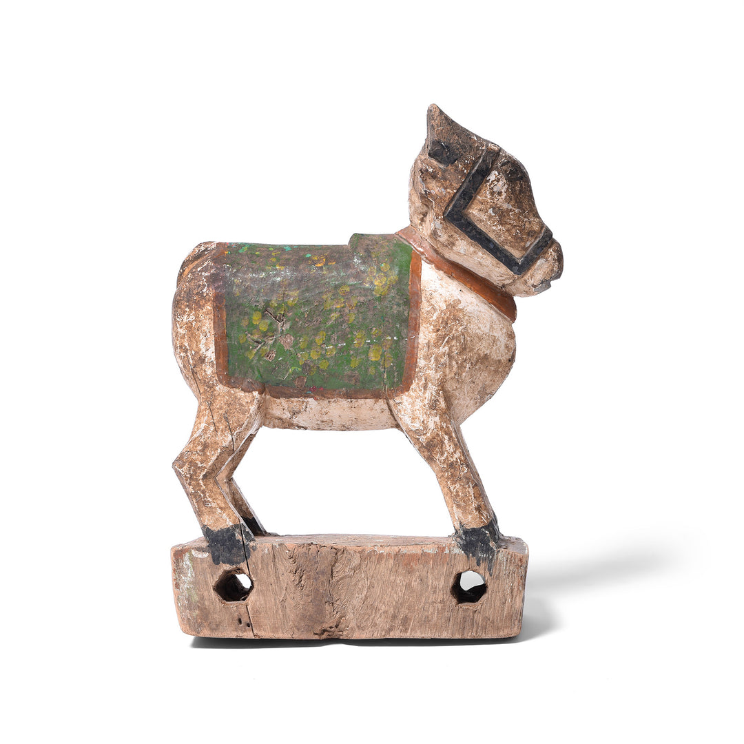 Painted Teak Nandi Bull Toy From Rajasthan | INDIGO ANTIQUES