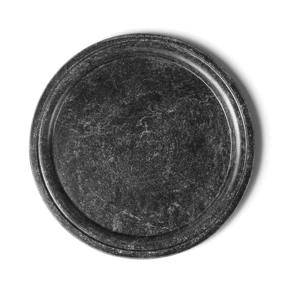 Top Down View Of Hand Carved Black Marble Plate | Indigo Antiques