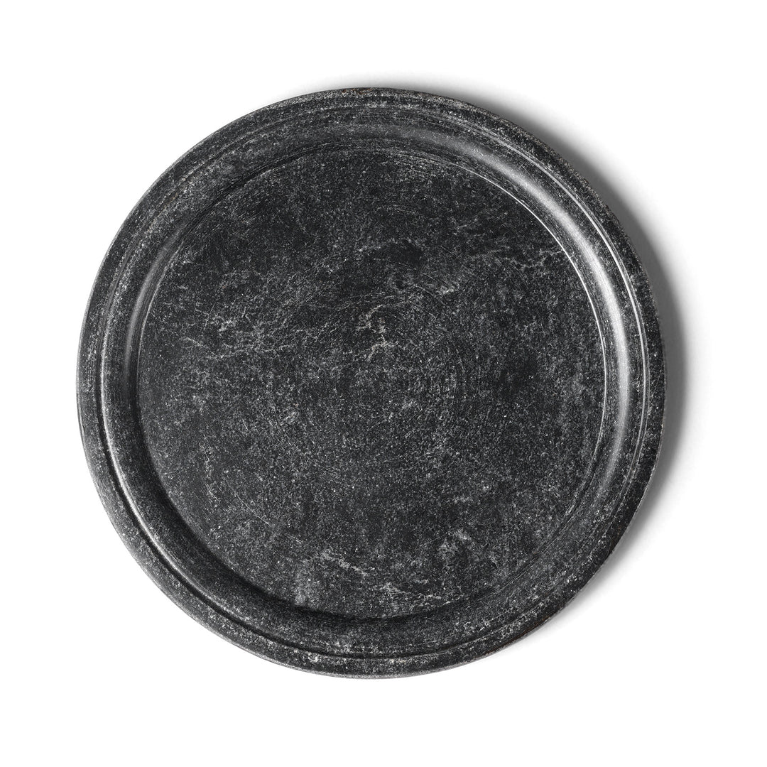 Top Down View Of Hand Carved Black Marble Plate | Indigo Antiques