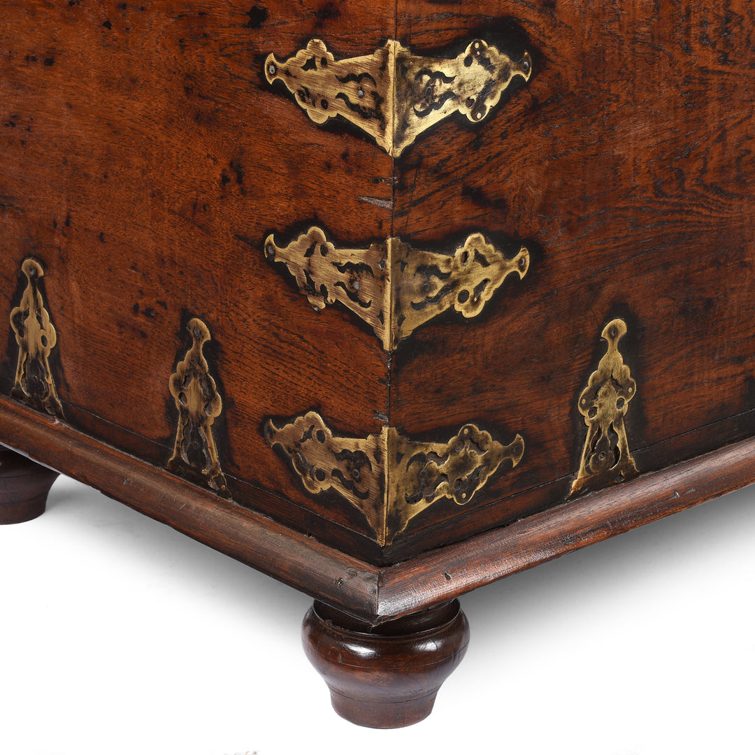 Foot Detail From Antique Brass Bound Teak Chest From Rann Of Kutch | Indigo Antiques