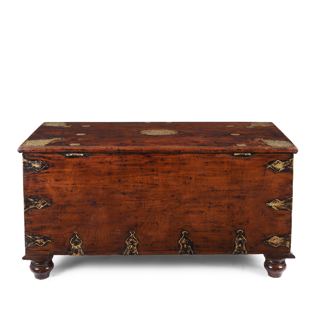 Back Of Antique Brass Bound Teak Chest From Rann Of Kutch | Indigo Antiques