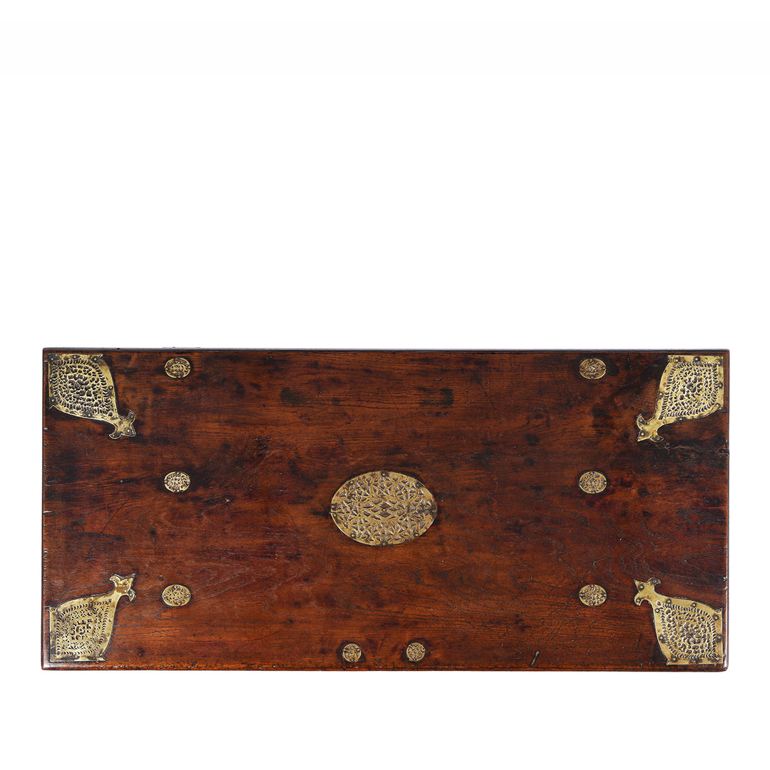 Top Down View Of Antique Brass Bound Teak Chest From Rann Of Kutch | Indigo Antiques