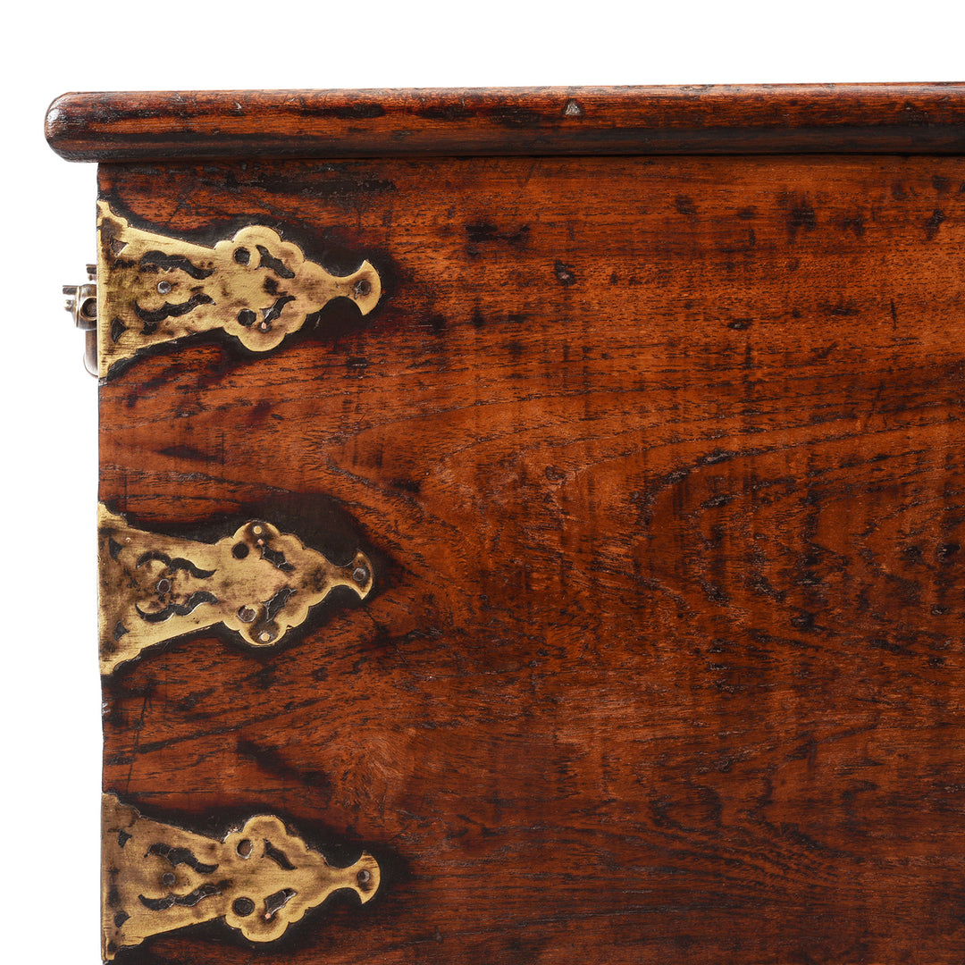 Corner Detail From Antique Brass Bound Teak Chest From Rann Of Kutch | Indigo Antiques