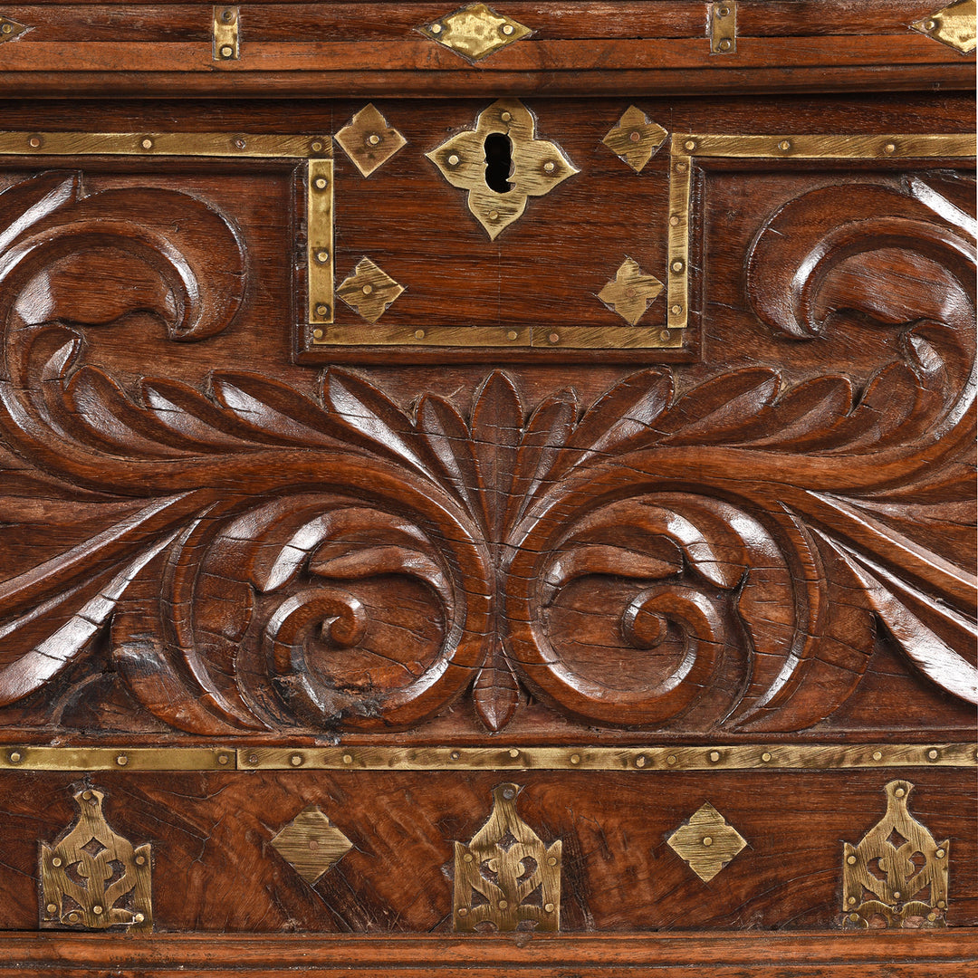 Carving Detail From Antique Carved Malabar Chest From Kutch | Indigo Antiques