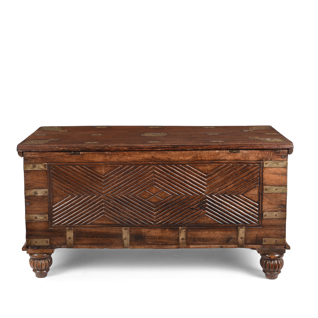 Carving On Reverse Of Antique Carved Malabar Chest From Kutch | Indigo Antiques