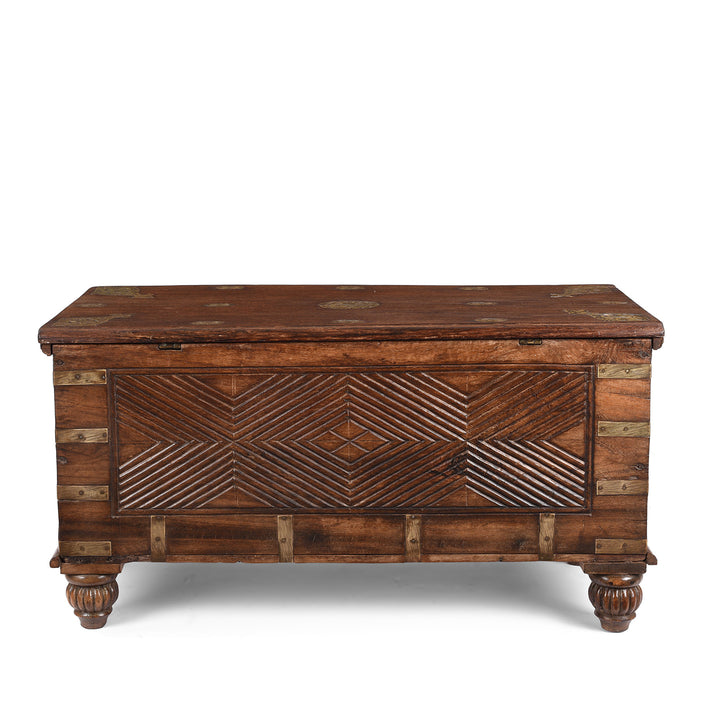 Carving On Reverse Of Antique Carved Malabar Chest From Kutch | Indigo Antiques