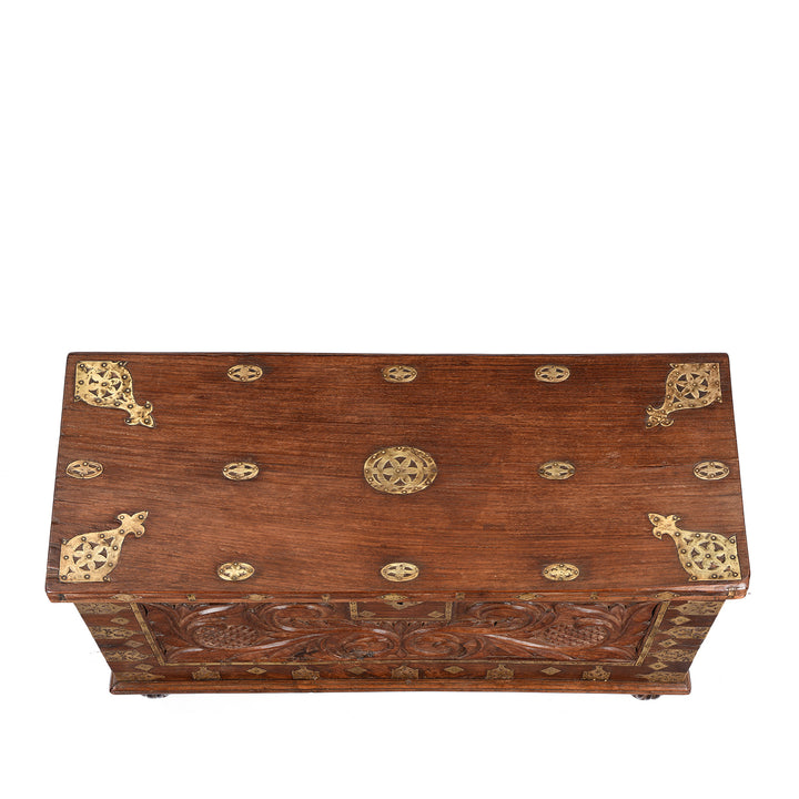 Top Down View Of Antique Carved Malabar Chest From Kutch | Indigo Antiques
