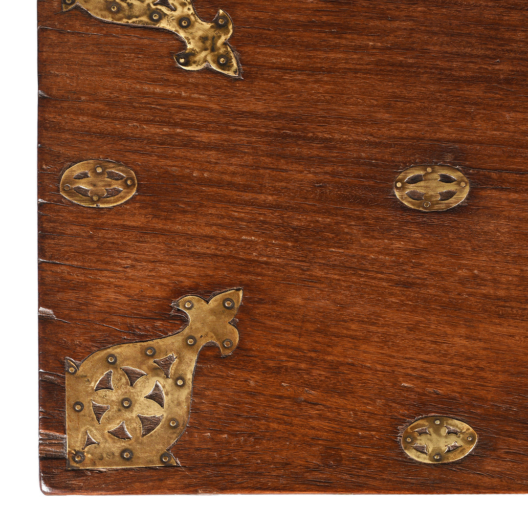 Metalwork Detail From Top Of Antique Carved Malabar Chest From Kutch | Indigo Antiques