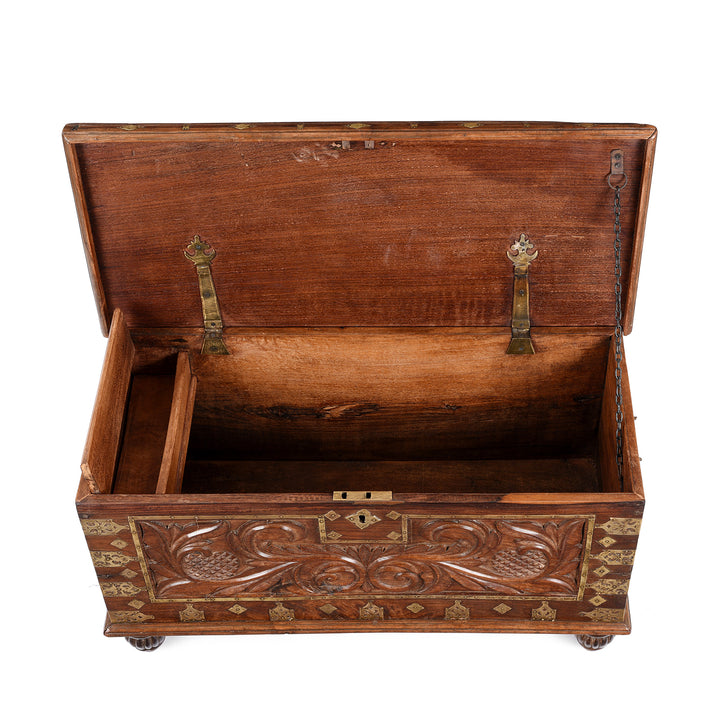 Interior Of Antique Carved Malabar Chest From Kutch | Indigo Antiques