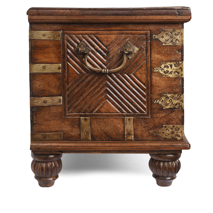 End Detail Showing Carving And Handle From  Antique Carved Malabar Chest From Kutch | Indigo Antiques