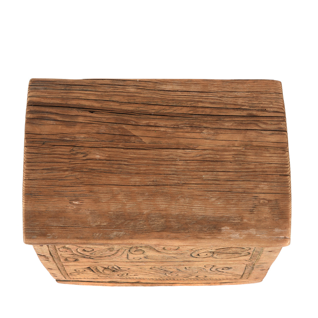 Top Down View Of Antique Old Cedar Himachal Pradesh Carved Chest | Indigo Antiques
