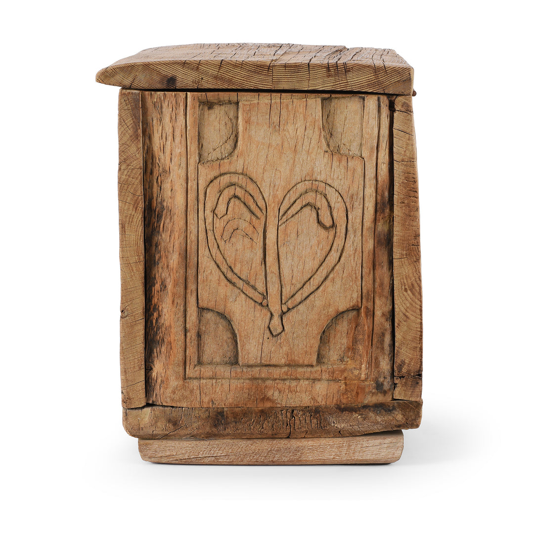 Side VIew Of Antique Old Cedar Himachal Pradesh Carved Chest | Indigo Antiques