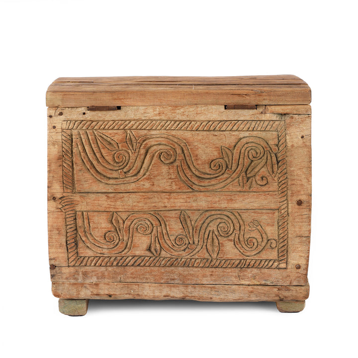 Back Of Antique Old Cedar Himachal Pradesh Carved Chest | Indigo Antiques