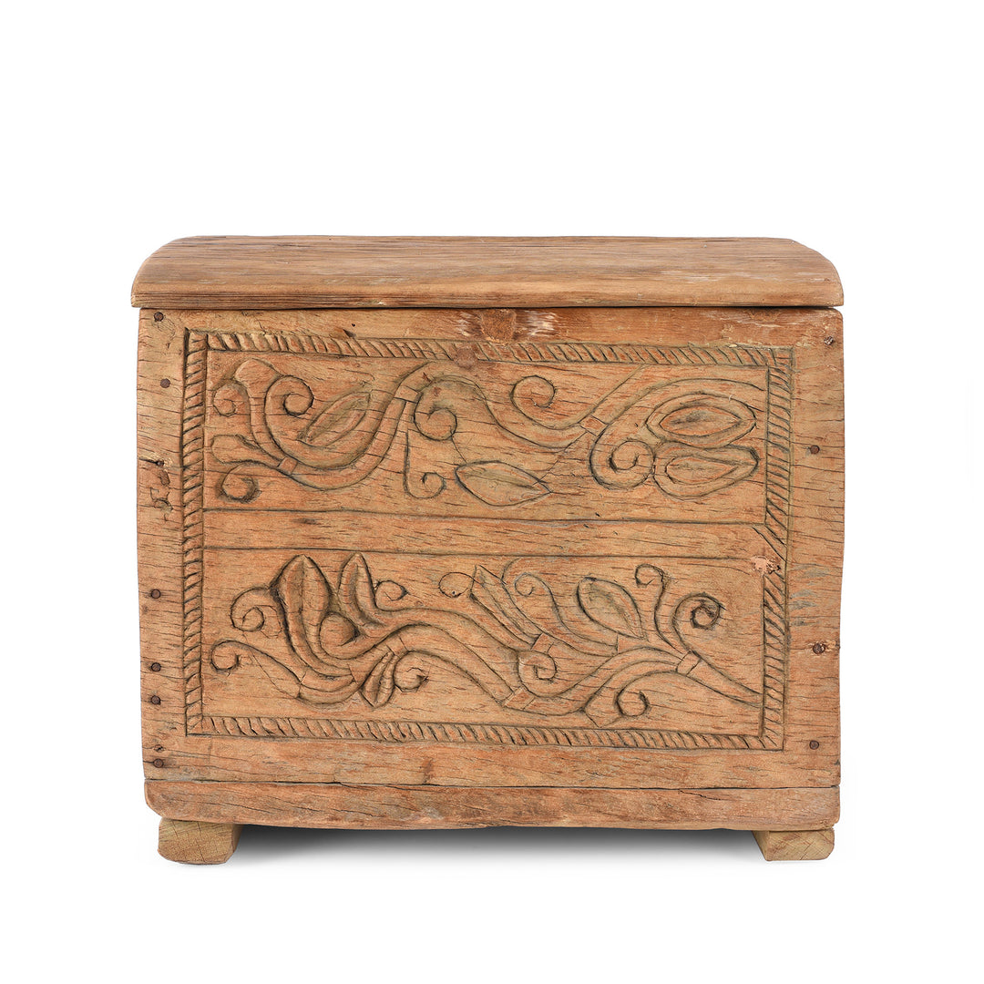 Antique Old Cedar Himachal Pradesh Carved Chest | Indigo Antiques