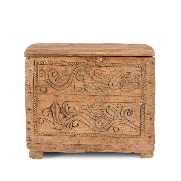 Antique Old Cedar Himachal Pradesh Carved Chest | Indigo Antiques