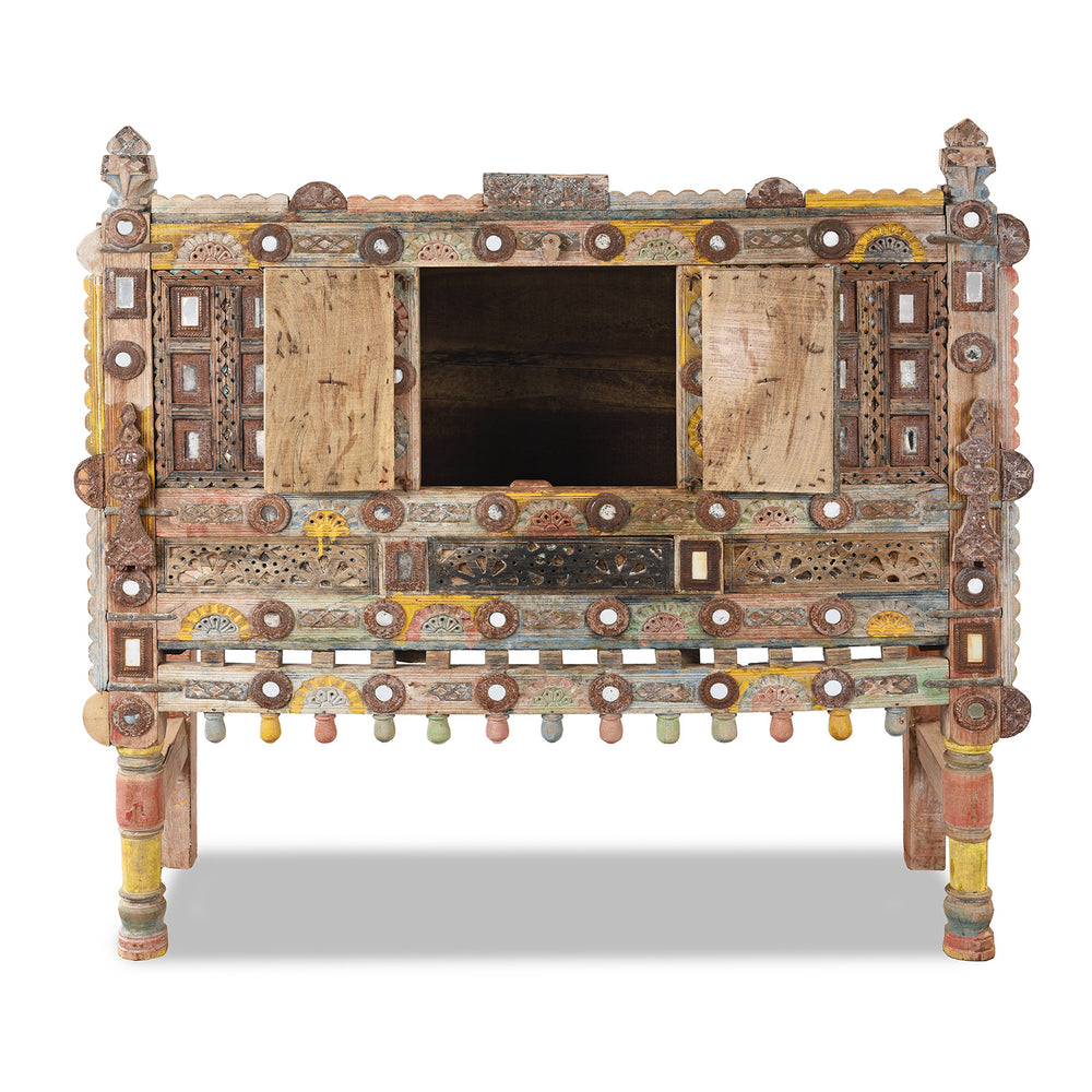 Open Doors View Of Old Indian Damchiya Dowry Chest From Kutch | Indigo Antiques