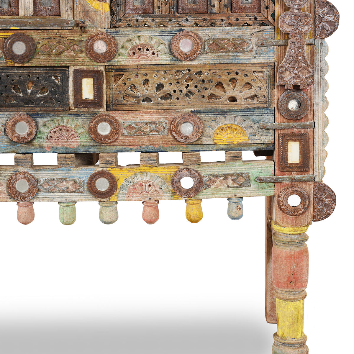 Corner Detail From Old Indian Damchiya Dowry Chest From Kutch | Indigo Antiques