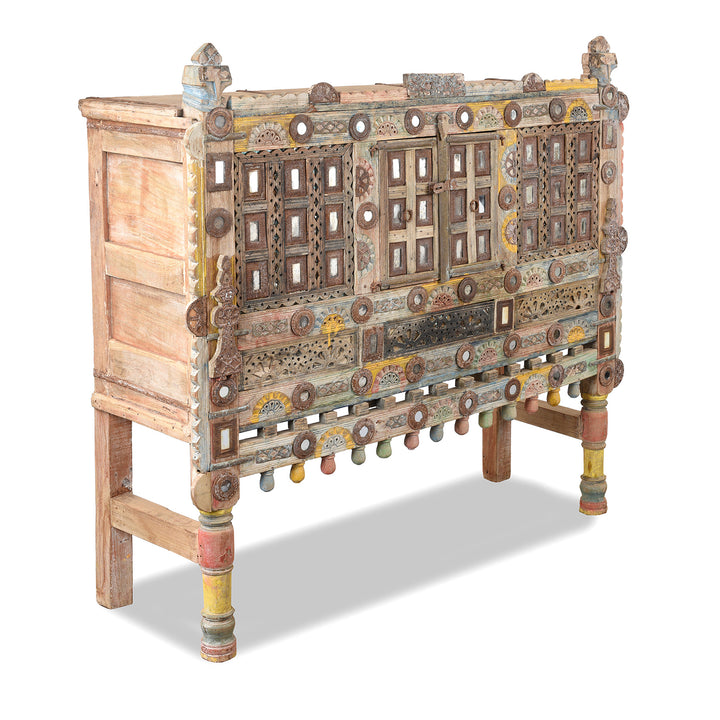 Angled View Of Old Indian Damchiya Dowry Chest From Kutch | Indigo Antiques