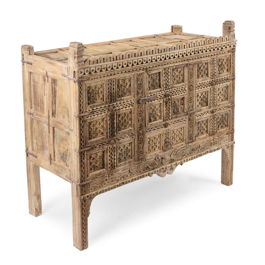 Angled View Of Antique Indian Damchiya Dowry Chest From Kutch | Indigo Antiques